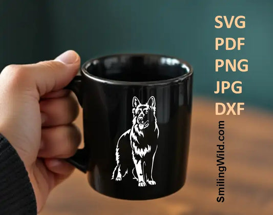 Detailed white DXF, svg and png of a German Shepherd dog – full-body vector for engraving machines like Glowforge and xTool