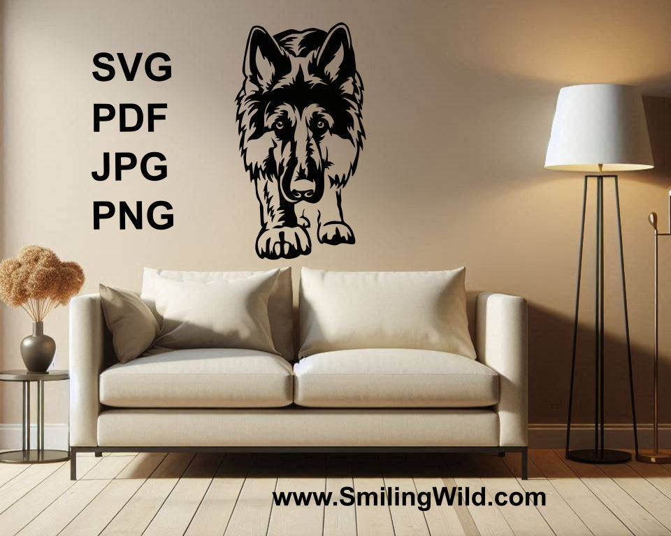 wall decoration design of a walking german shepherd application