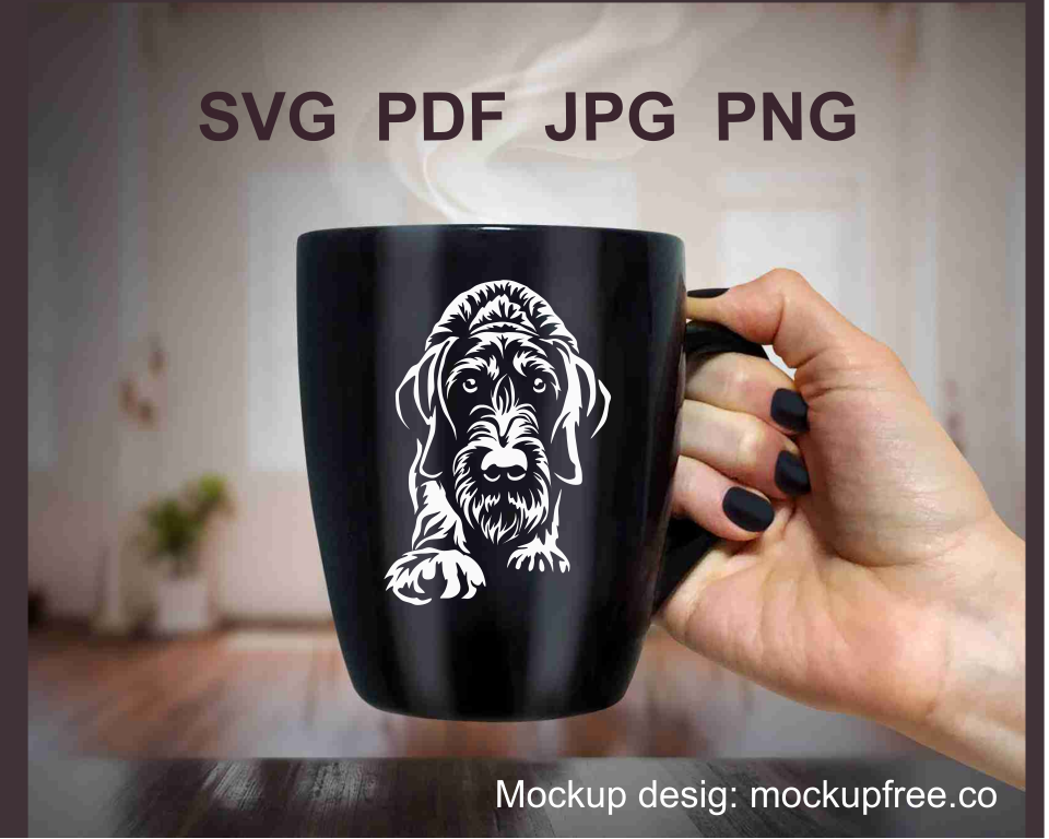 German wirehaired pointer white graphic clip art application layed on a black mug
