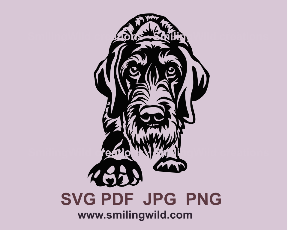 german wirehaired pointer clip art design in a balck color showing a walking dog