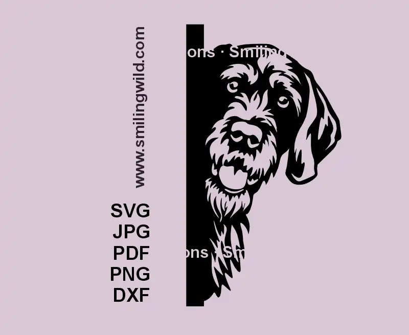 German Wirehaired Pointer corner dog SVG – black peeking dog clipart for Cricut and laser engraving