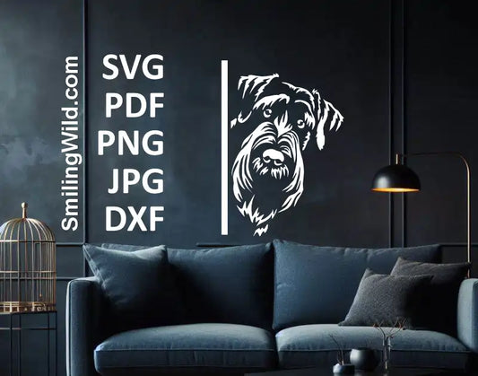 White Giant Schnauzer clipart cutting and engraving design displayed as wall art sighn