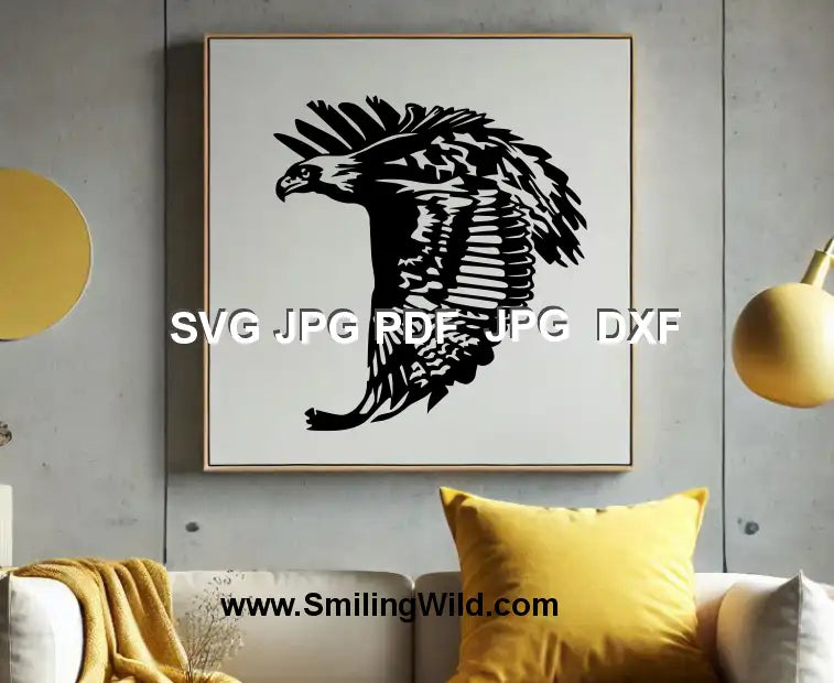 Majestic bird of prey vector design – Golden Eagle SVG for nature-themed laser cut signs and engraving art shown on a wall poster