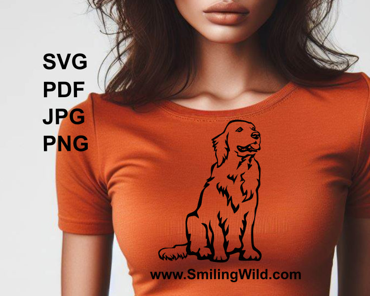 a sitting Golden retriever clip art black design printed on a t shirt