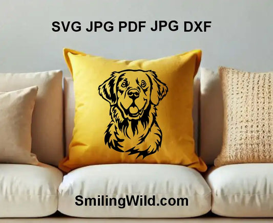 Golden Retriever head portrait black vector clipart for engraving and crafts