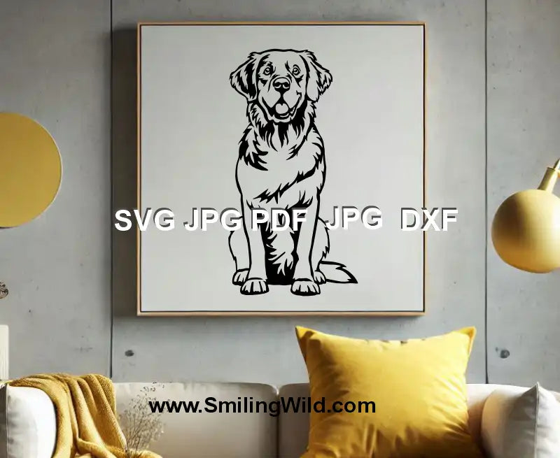 sitting Golden Retriever full body SVG and dxf vector design in black for Cricut and laser cutting