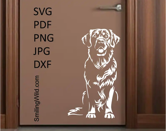 a dark doors with vinyl sticker of a Detailed sitting Golden Retriever white vector clipart – cuttable file for vinyl, signs, and pet-themed crafts
