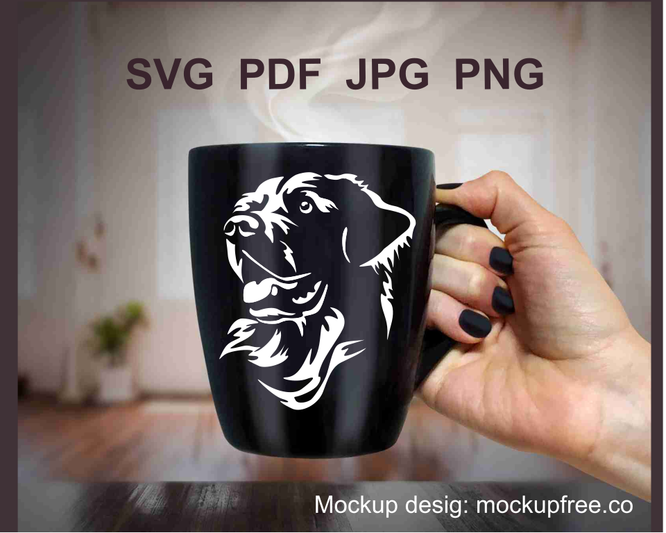 a preview image with a golden retriever vsg vector porait printed on a black mug