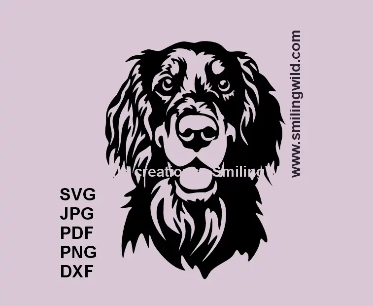 Gordon Setter SVG head portrait – black hunting dog vector clipart for cutting and engraving.