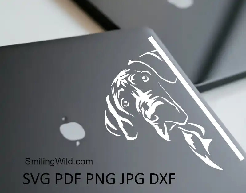A laptop sticker made of Great Dane dog white SVG PNG DXF Cricut and laser cut file for crafting projects