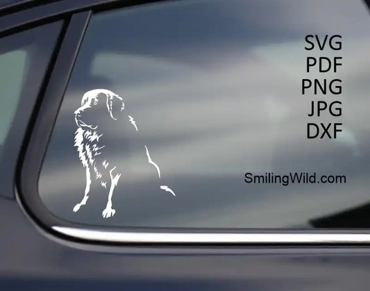 A Car sticker Preview of the PNG and DXF clipart files included in the Great Pyrenees white vector bundle. Clean graphic ready for printing or laser projects.