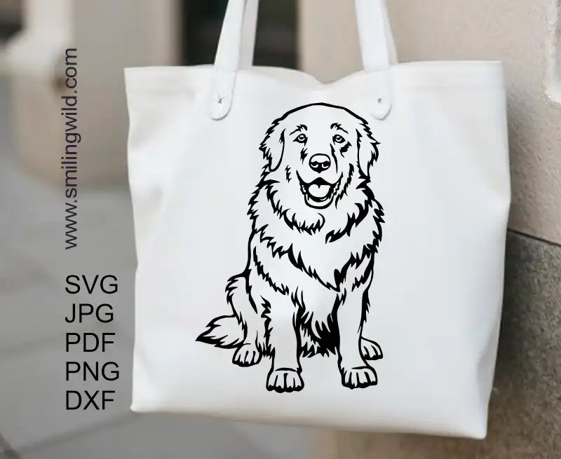 Great Pyrenees vector art applied as a high-contrast vinyl iron on decal on a white tote bag.