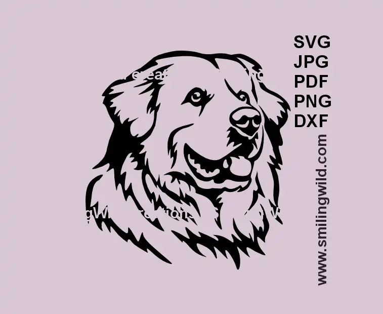 Great Pyrenees dog head portrait SVG, png, dxf clipart for laser cutting and engraving machines