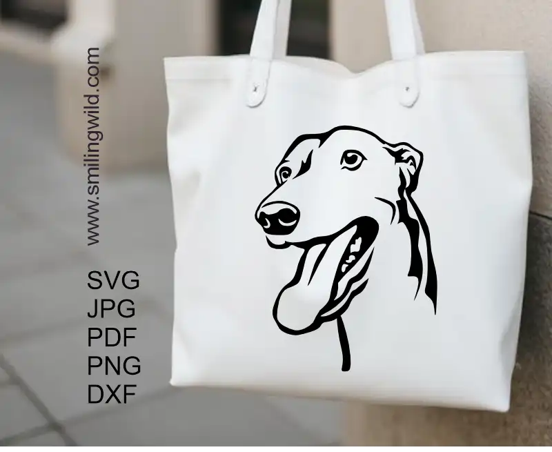 Greyhound two head clipart PNG and DXF digital design for Cricut crafts and precision laser cutting. In this picure png file used as tote bag iron on decal.