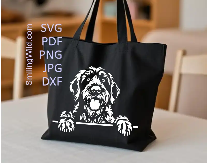 Preview of the PNG and DXF files included in the Drahthaariger Vorstehhund White Clipart bundle, showcasing the cutting file structure