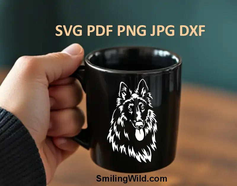 Groenendael Hund SVG & PNG, DXF - Belgischer Schäferhund Vektordatei – Schwarz-Weiß-Clipart