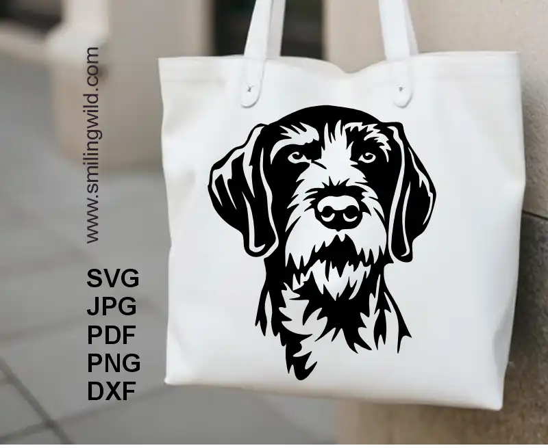 a white tote baf with Gun dog portrait vector clipart SVG DXF PNG – German Wirehaired Pointer head for Cricut and digital crafting