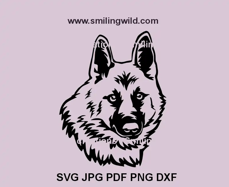 Hälleforshund dog also known as Hällefors Elkhound SVG PNG DXF vector portrait for Cricut and laser cutting