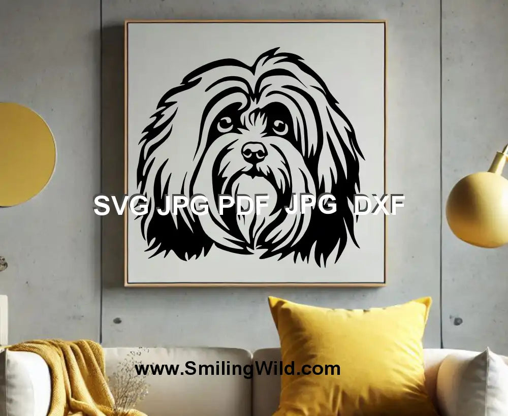 Havanese dog SVG, PNG, DXF – Realistic pet portrait for laser cutting and Cricut projects