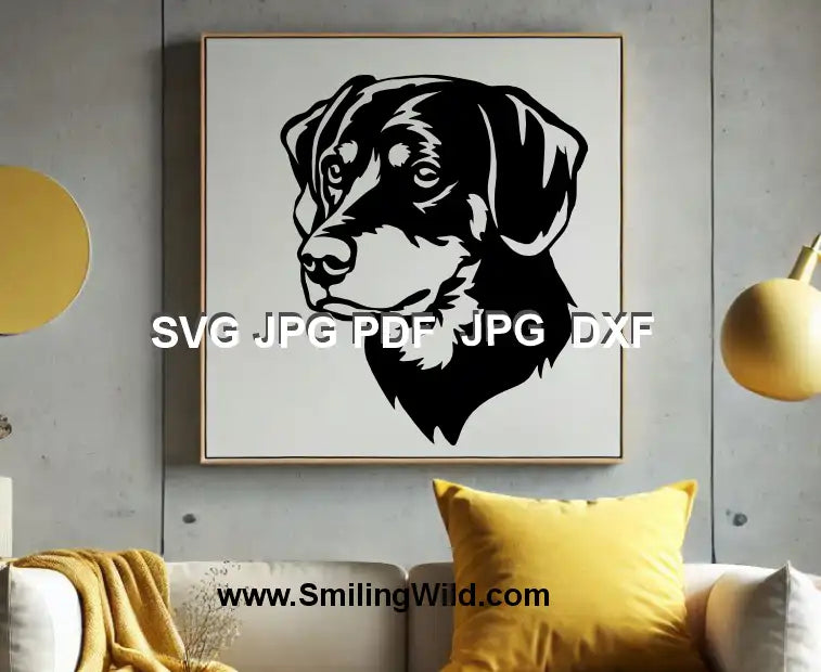 Cute hunting dog face SVG – Smaland Hound canine vector graphic for cutting machines.