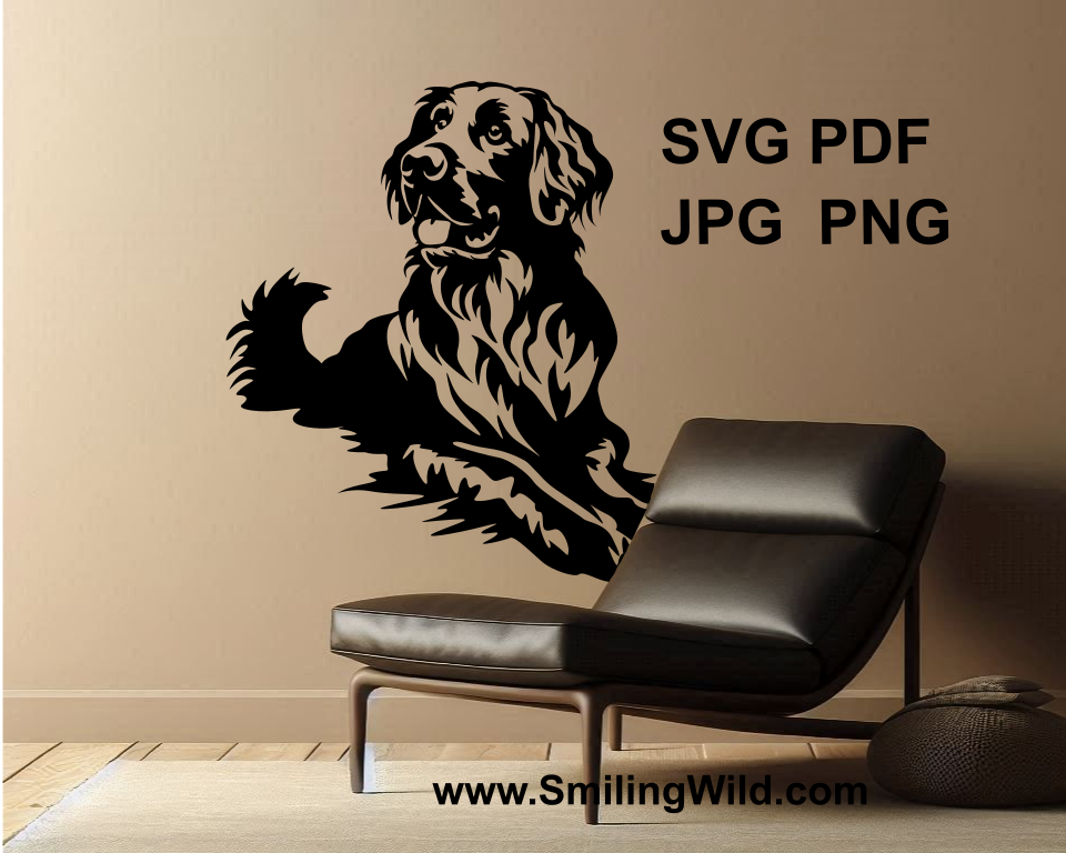 hunting dog svg design sticker of a flat coated retriever