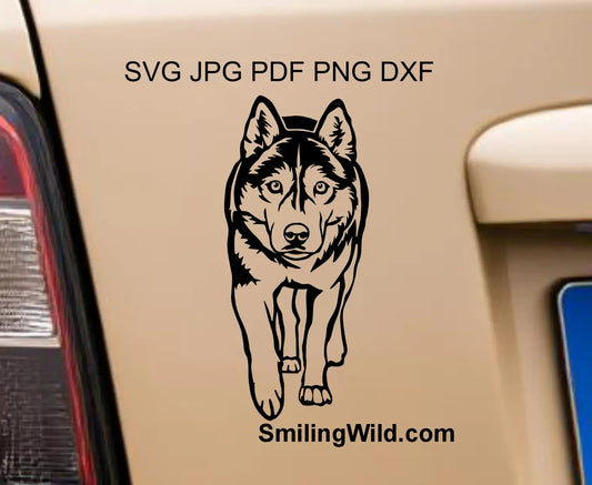 A husky cutting and laser file image preview showing a walking dog frontal view