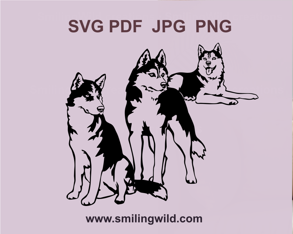 Husky dog SVG and PNG vector graphic bundle, ideal for laser cutting, Cricut crafting, and graphic design