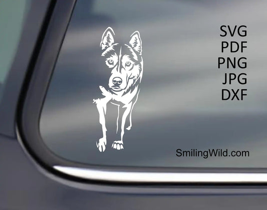 Husky dxf, png and svg image showcasing a walking dog clipart in white vector style