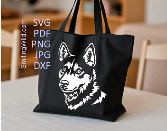 husky svg head portrait in white artwork presenting a vector art of this dog breed