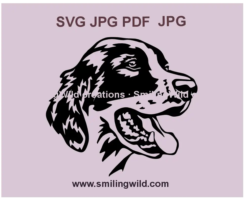 Irish Red and White Setter SVG and PNG vector graphic in black, ideal for realistic hunting dog crafts and laser cutting projects