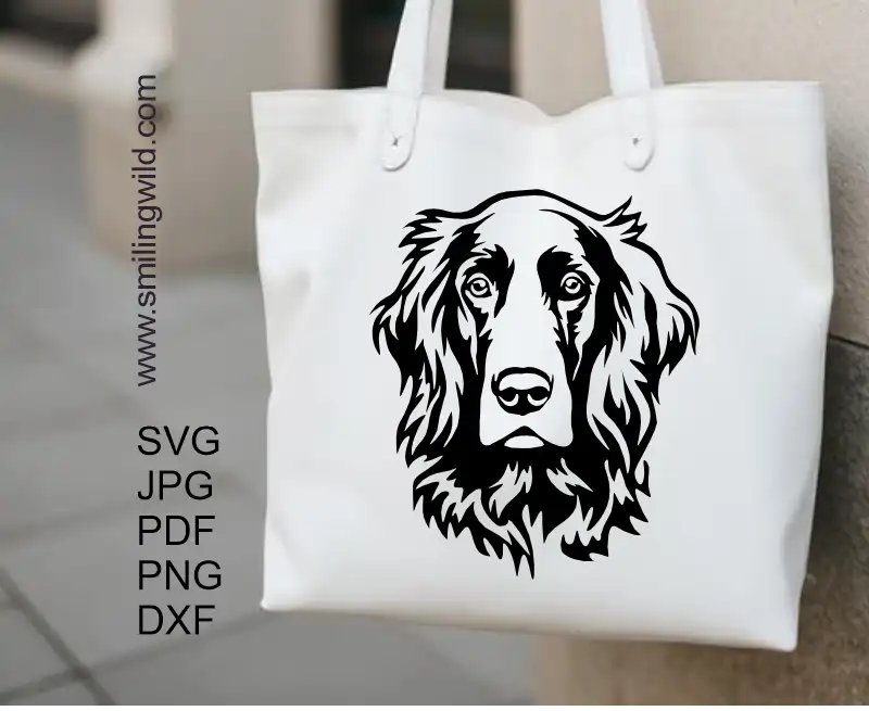A tote bag design of an Irish Setter face vector digital cut file for Cricut machines and engraving projects