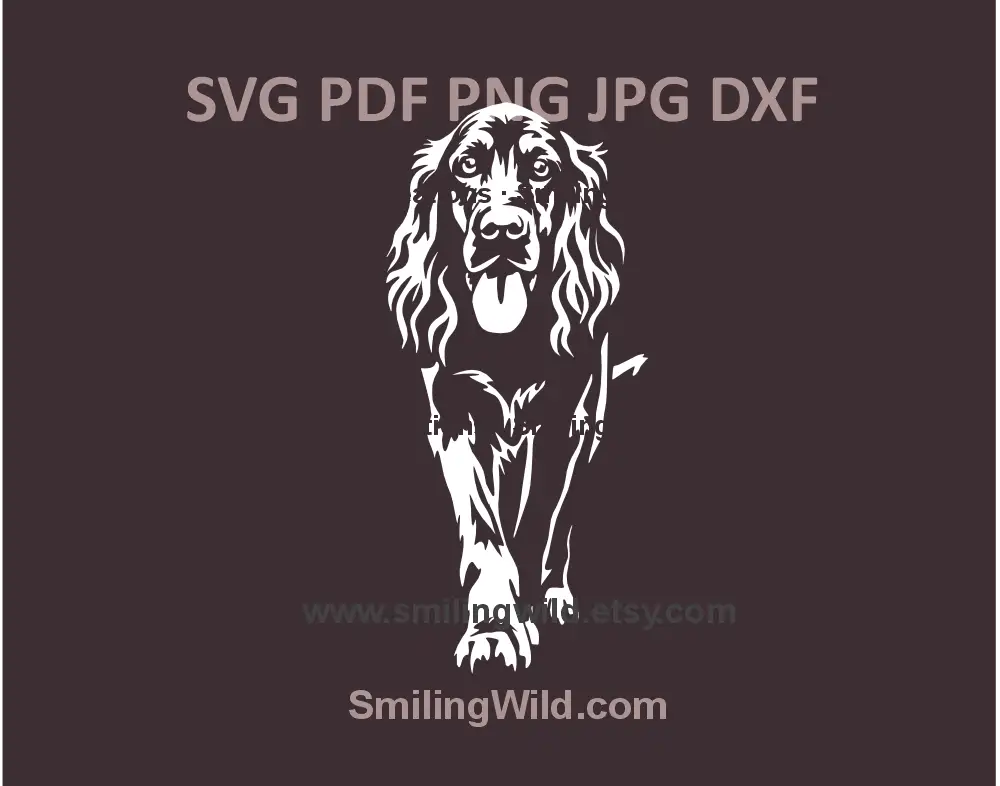 Realistic Irish Setter SVG clipart for Cricut and laser cutting, shown as a black and white hunting dog portrait