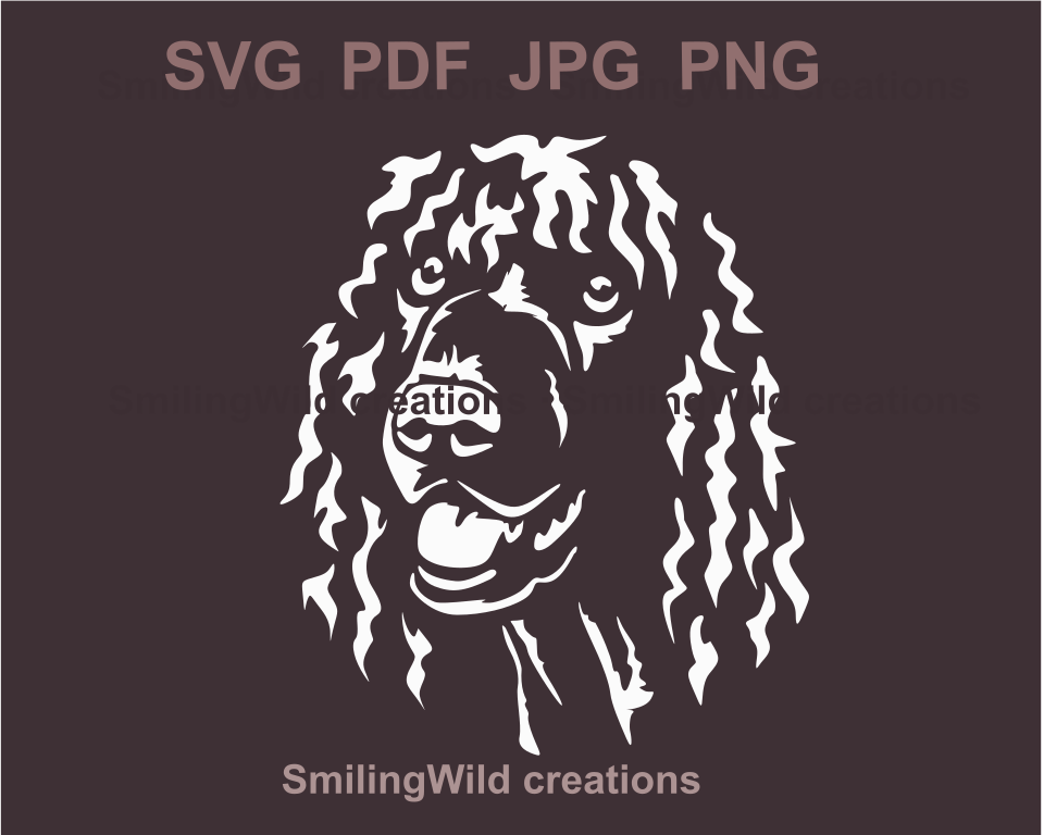 irish water spaneil svg and png laser cut files are great white vector art for decorationg dark apperel and other dark materials
