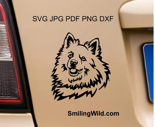 High-fidelity italian spitz face dxf cut file showcasing the specific structural lines and fluffy coat of the Volpino Italiano breed in laser file production