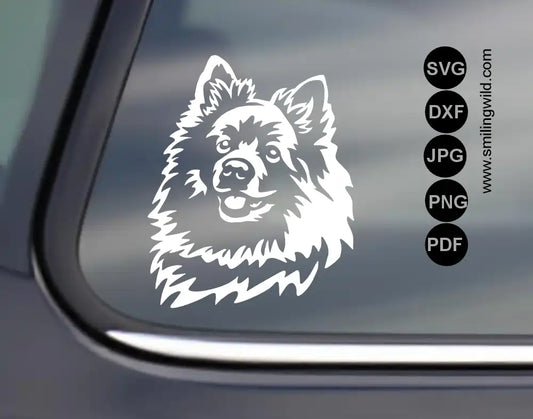 High-contrast white vector cut file displaying the detailed coat textures of the Italian Spitz in DXF clipart format.