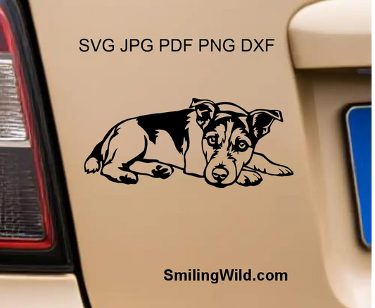 Jack russell svg and png graphic cutting art for laser and Cricut presented as a car decal