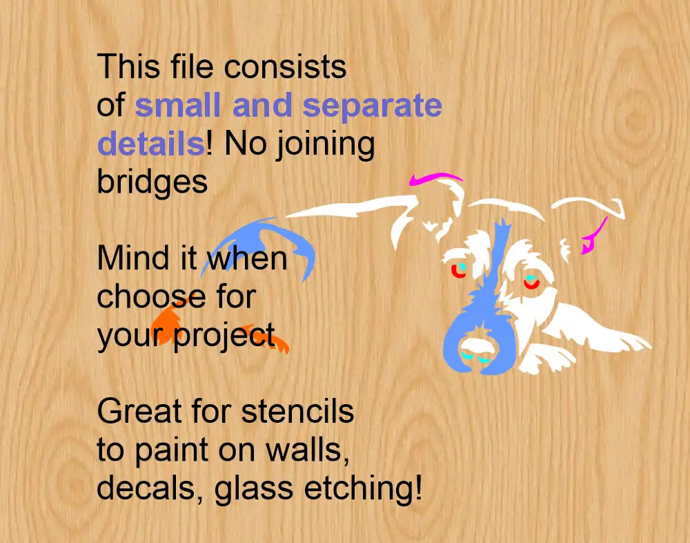 Detail layout shown of the white Jack russell terrier dxf cut file for stencil making