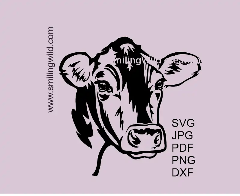 Jersey cattle head SVG PNG DXF - a cow vector file in black color for Cricut, laser cutting, and digital crafting projects