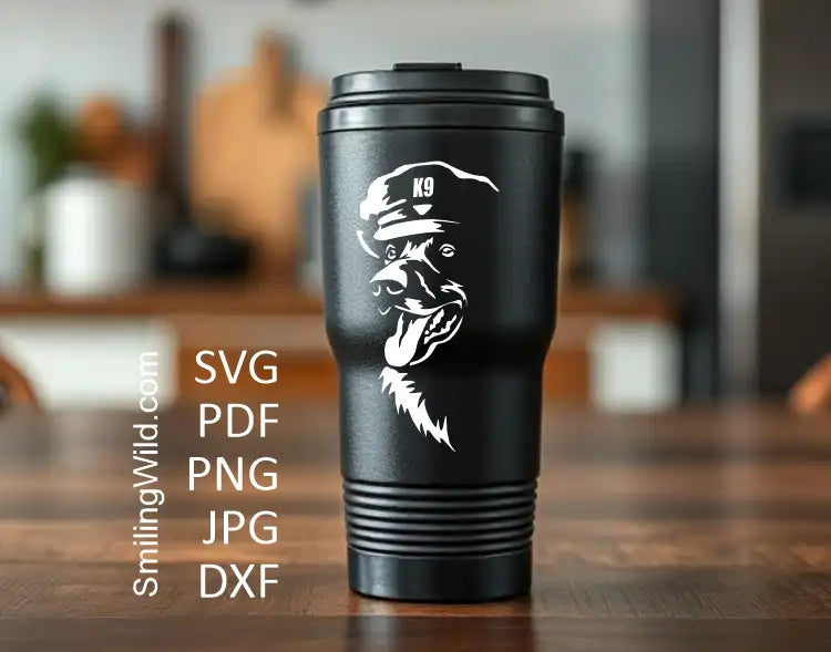 K9 Malinois Hund mit Hut SVG, DXF, PNG Clipart, Weiß - Polizist für Cricut & Lasergravur