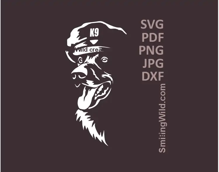 malinois Dog wearing a police K9 officer cap on his head in white color svg png dxf clipart
