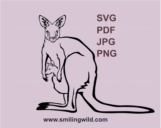 kangaroo mom with a joey image drawn in digital graphic art sample