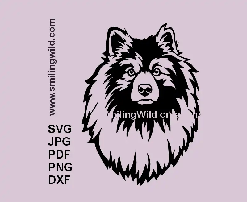 Keeshond dog face SVG PNG & DXF cut file with bold black lines for cutting machines and engraving