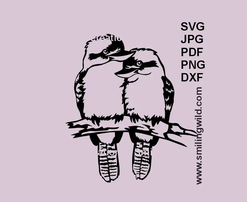 Two Kookaburra sitting on a branch SVG bird love clipart – wild Australian animal black vector for Cricut and laser cutting