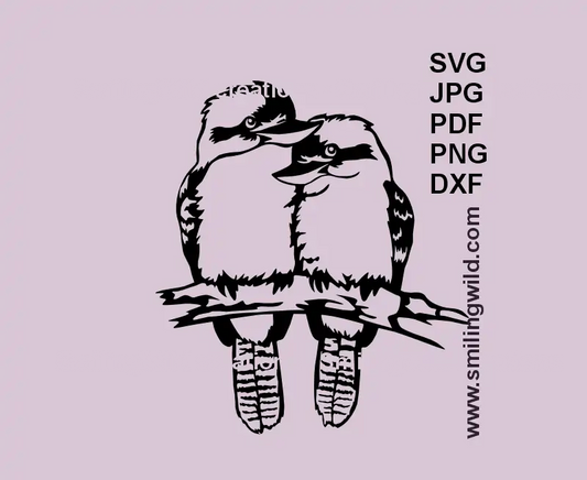 Two Kookaburra sitting on a branch SVG bird love clipart – wild Australian animal black vector for Cricut and laser cutting