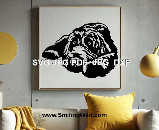 Detailed Labradoodle DXF file for vinyl cutting, engraving, and pet-themed crafts.