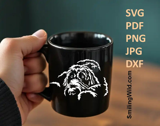 Realistic white Labradoodle PNG – dog vector design for dark backgrounds and engraving