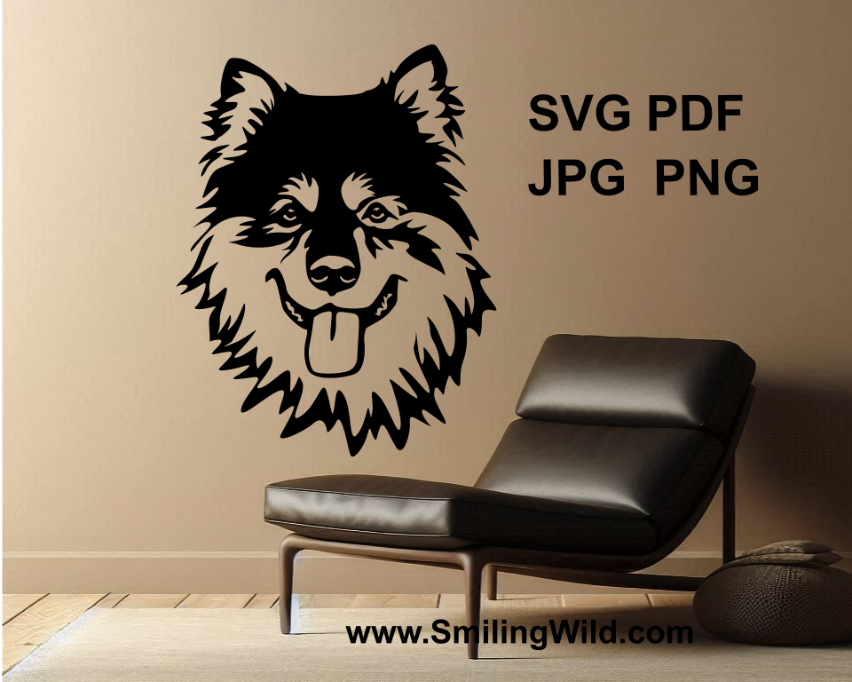 lapinkoira digital clip art design used as wall art sticker over a dark chair