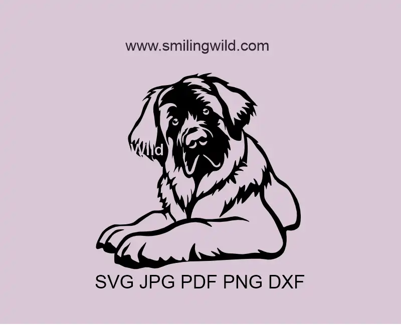 Leonberger Dog SVG PNG DXF full-body black clipart vector graphic for Cricut, Silhouette, Glowforge, and laser cutting projects