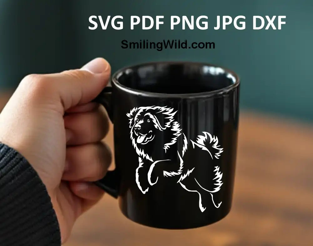 Leonberger jumping dog clipart - black and white SVG, PNG, DXF for cricut and laser engraving download