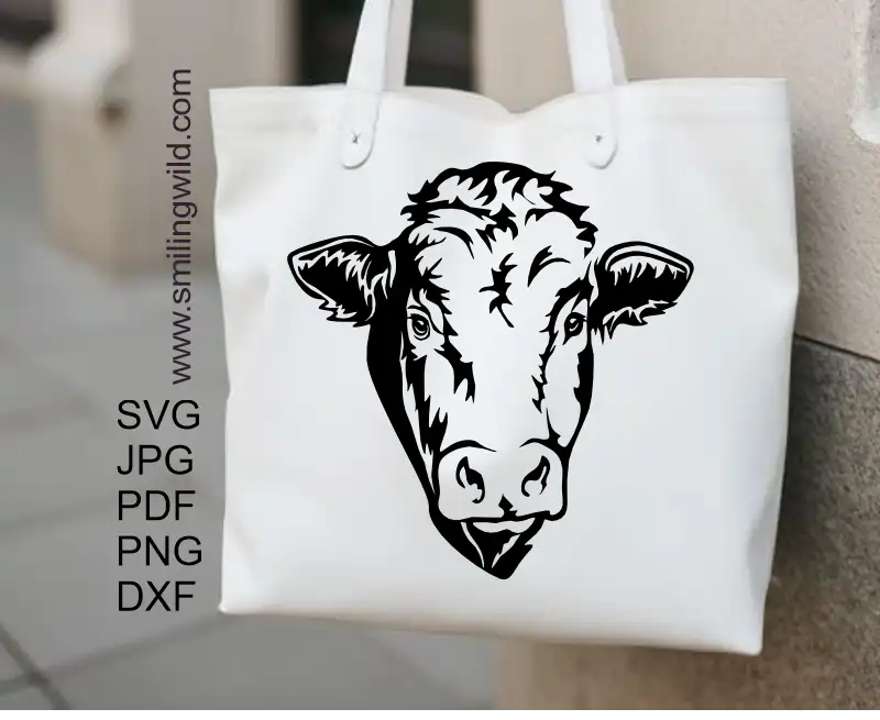 A tote bag image advertising the Limousin bull head graphic digital design of png and vector files for Cricut and cuttable projects